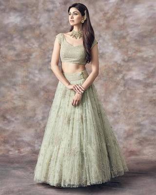 WOMEN'S LIGHT-GREEN EMBROIDERD AND SEQUINS WORK PARTY WEAR LEHENGA CHOLI 2