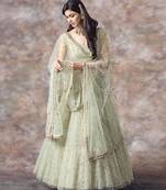 WOMEN'S LIGHT-GREEN EMBROIDERD AND SEQUINS WORK PARTY WEAR LEHENGA CHOLI