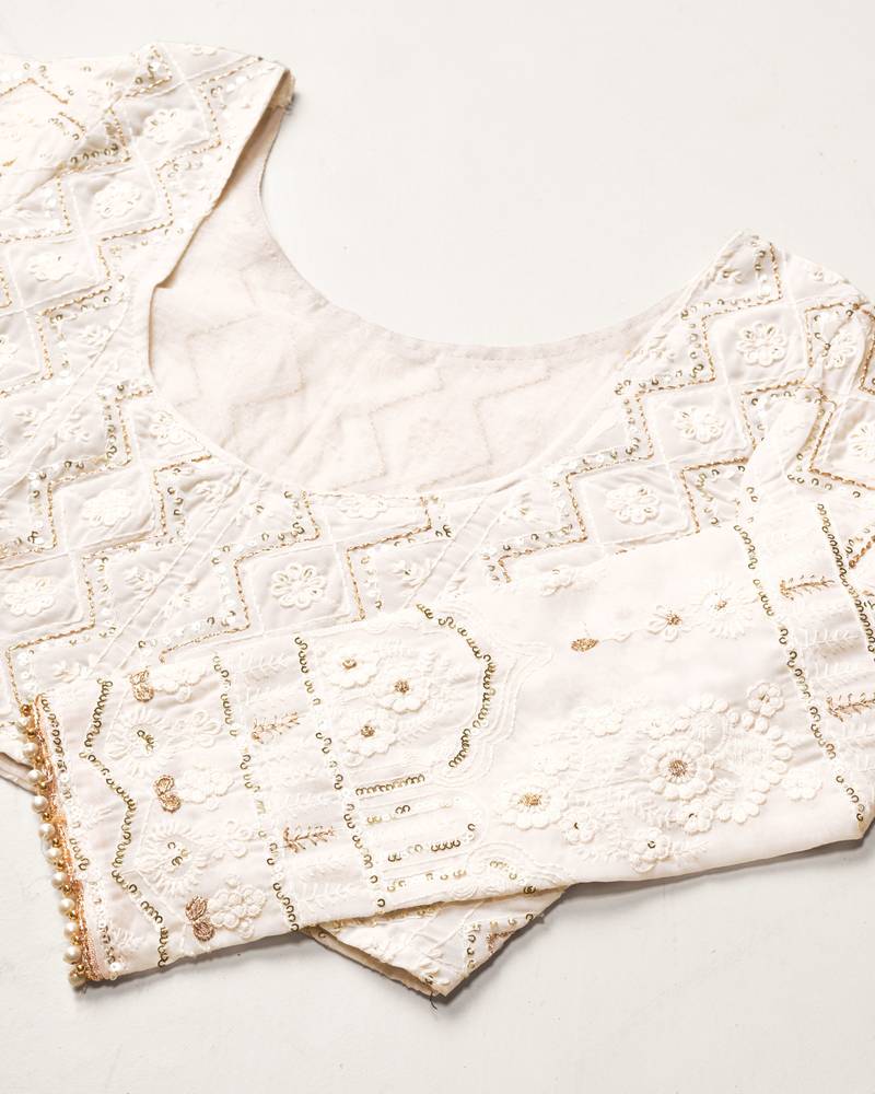 Trendmalls Women's White Georgette Embroidered Work Lehenga Choli With Dupatta