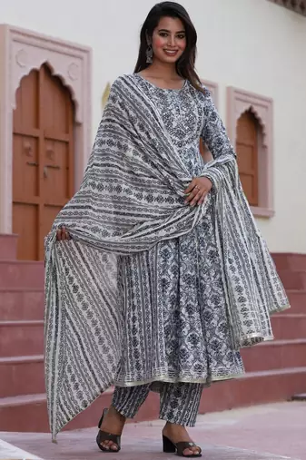 Blue Print Rayon Anarkali Kurta Set