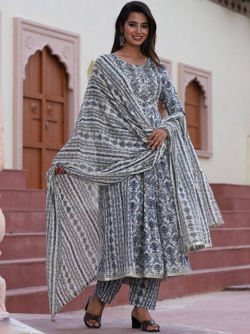 Blue Print Rayon Anarkali Kurta Set