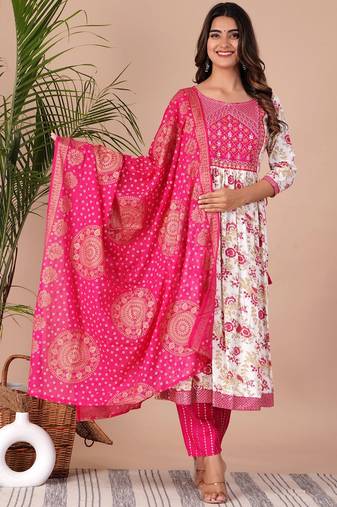 Red Print Rayon A-Line Kurta Set