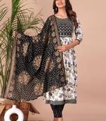 Black Print Rayon Straight Kurta Set