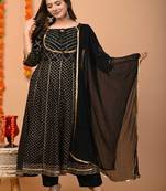 Black Embellished Rayon Anarkali Kurta Set