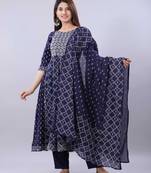 Blue Embroidered Rayon Anarkali Kurta Set
