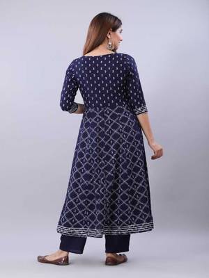 Blue Embroidered Rayon Anarkali Kurta Set 2
