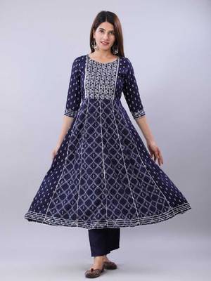 Blue Embroidered Rayon Anarkali Kurta Set 4