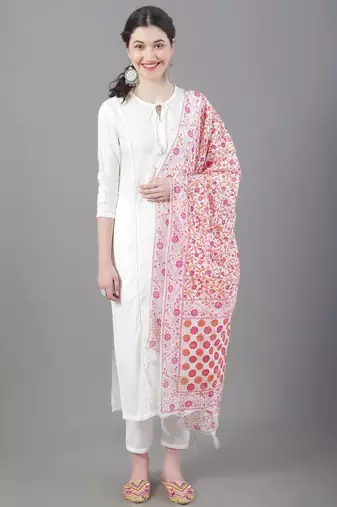 White Solid Solid Viscose Rayon Straight Kurta Set