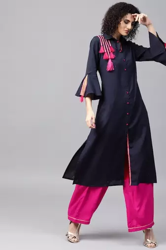Blue Solid Cotton  Kurta Set