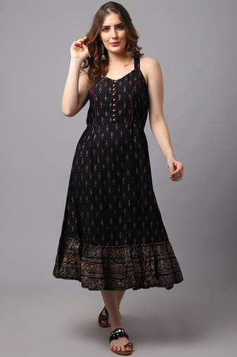 Black Printed Cotton  Dress