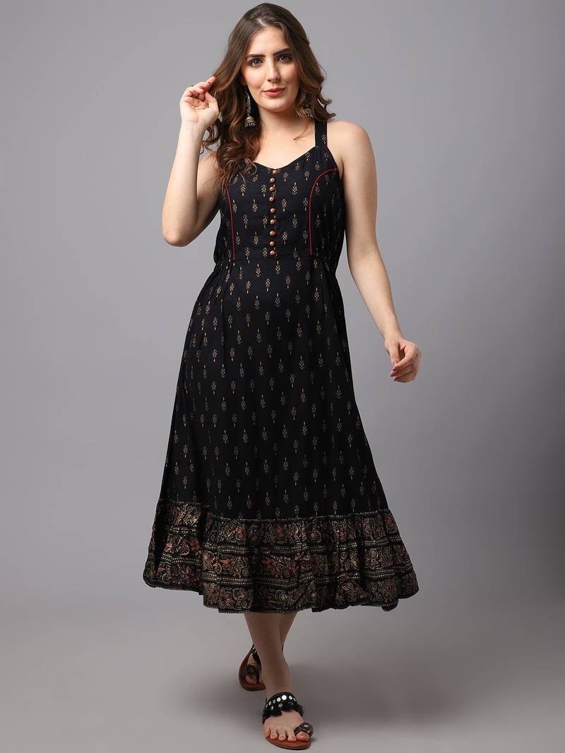 Black Printed Cotton  Dress