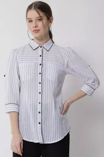 White Striped Cotton  Shirt