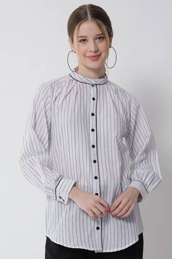 White Striped Cotton  Shirt