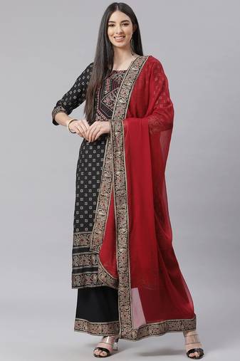 Black Printed Cotton  Kurta Set