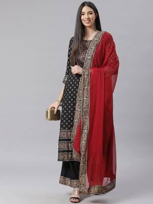 Black Printed Cotton  Kurta Set 4