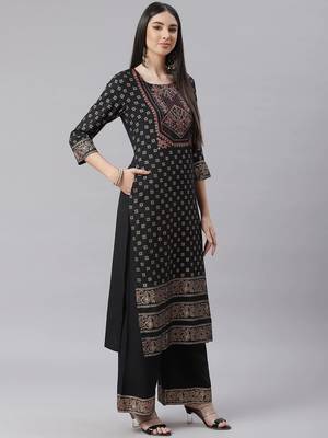 Black Printed Cotton  Kurta Set 5