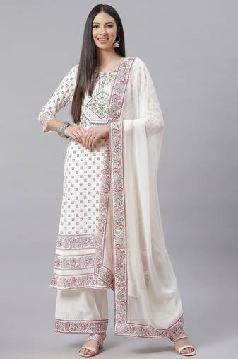 Off White Printed Cotton  Kurta Set
