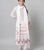 White Printed Viscose Rayon Straight Kurta Set