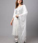 White Printed Viscose Rayon Straight Kurta Set