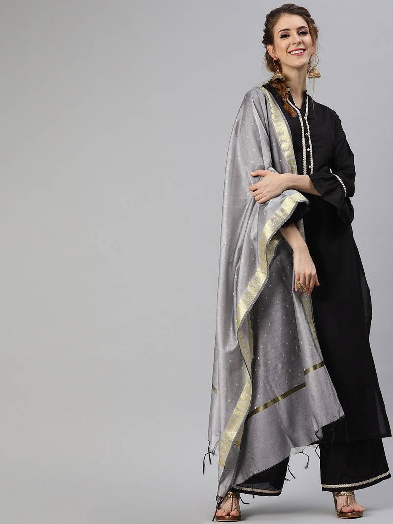 Black Solid Cotton Straight Kurta Set