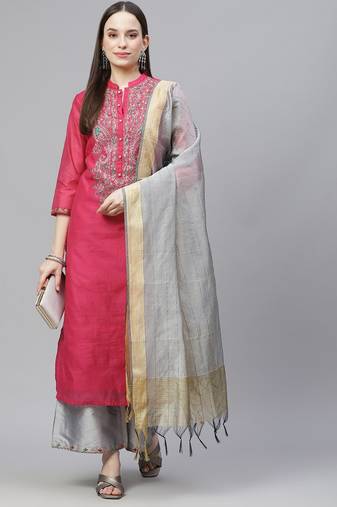 Pink Printed Cotton Straight Kurta Set