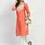 Peach Embroidered Cotton Straight Kurti