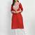 Red Embroidered Cotton Straight Kurti