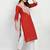 Red Embroidered Cotton Straight Kurti