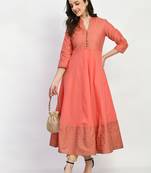 Peach Printed Cotton Anarkali Kurti