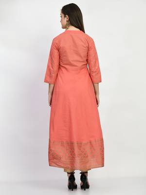 Peach Printed Cotton Anarkali Kurti 2