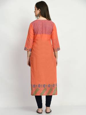 Peach Printed Cotton Straight Kurti 2