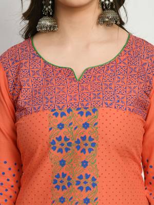 Peach Printed Cotton Straight Kurti 4