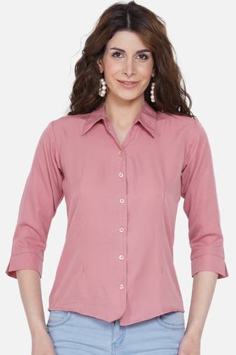 Peach Solid Crepe Shirt Shirt