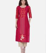 Magenta Printed Cotton Straight Straight Kurti