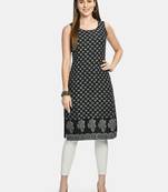 Black Printed Rayon Straight Straight Kurti