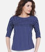 Blue Striped Crepe Top Top