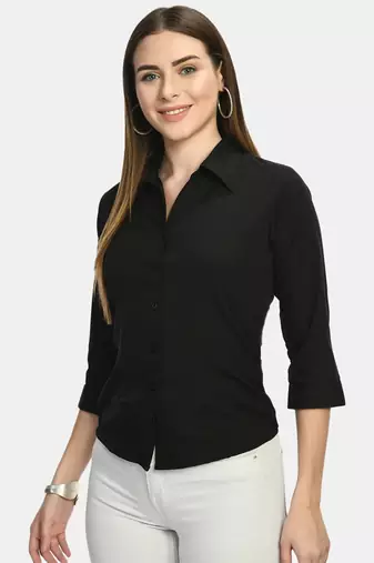 Black Solid Crepe Shirt Shirt
