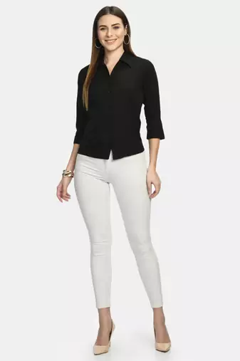 Black Solid Crepe Shirt Shirt