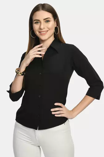 Black Solid Crepe Shirt Shirt