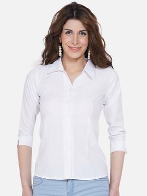 White Solid Crepe Shirt Shirt 1