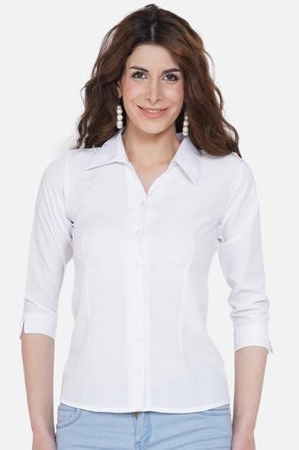 White Solid Crepe Shirt Shirt