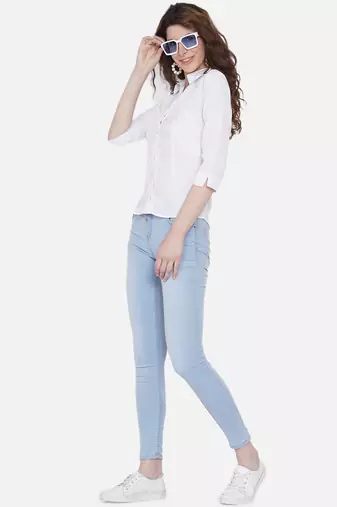 White Solid Crepe Shirt Shirt