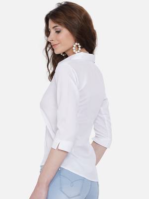 White Solid Crepe Shirt Shirt 3
