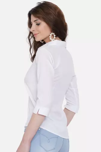 White Solid Crepe Shirt Shirt