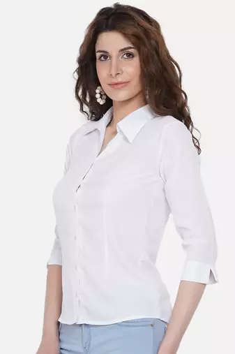 White Solid Crepe Shirt Shirt