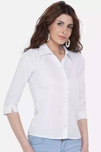 White Solid Crepe Shirt Shirt