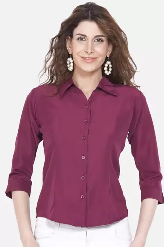 Burgundy Solid Crepe Shirt Shirt