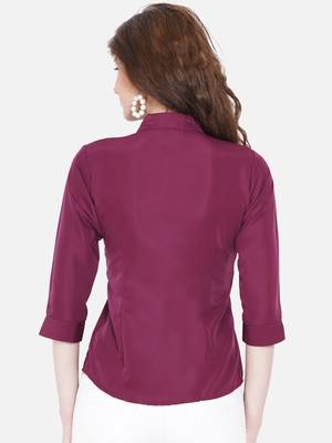 Burgundy Solid Crepe Shirt Shirt 2