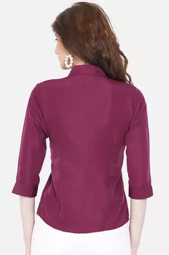 Burgundy Solid Crepe Shirt Shirt