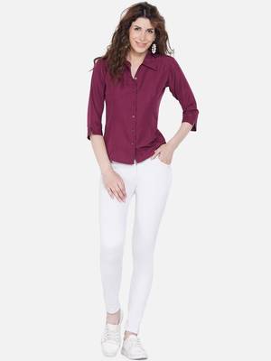 Burgundy Solid Crepe Shirt Shirt 3